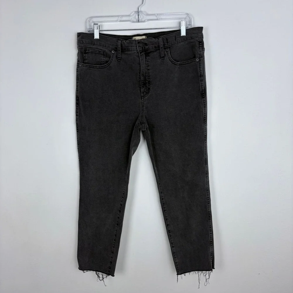 Madewell Stovepipe Jeans Banberry Wash Raw Hem Gray Denim Stretch High Rise 32P